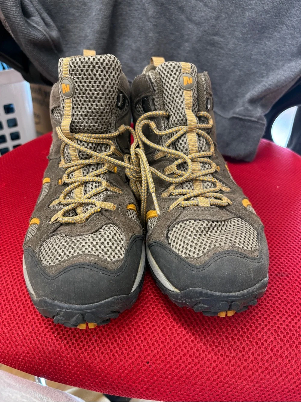 Merrell Kids Olive Brown with Yellow Accent Hiking Boots